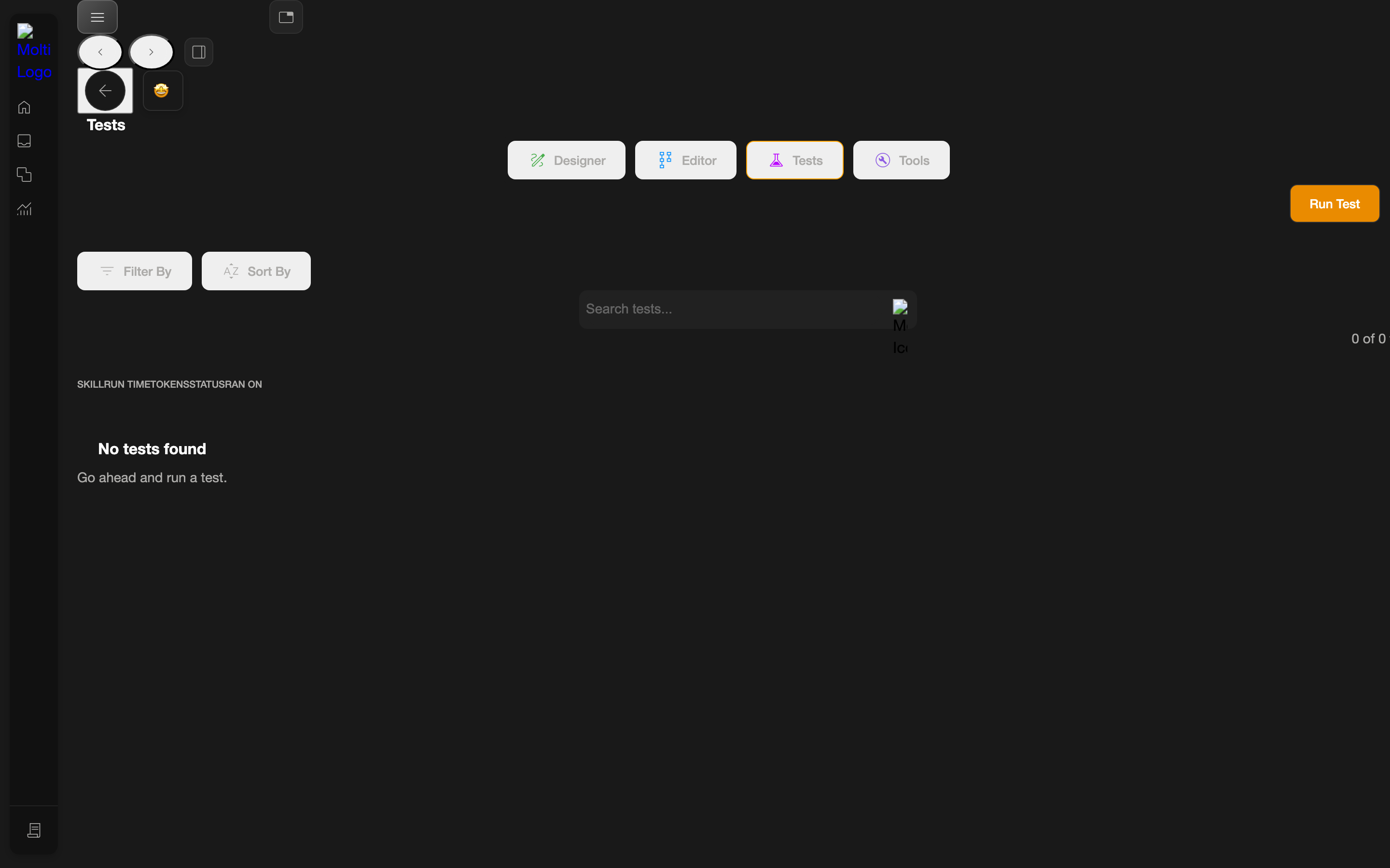 The Tests tab with Run Test